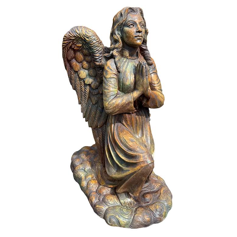 Image 1 Kneeling Angel 26 inch High Trevia Graystone Outdoor Statue