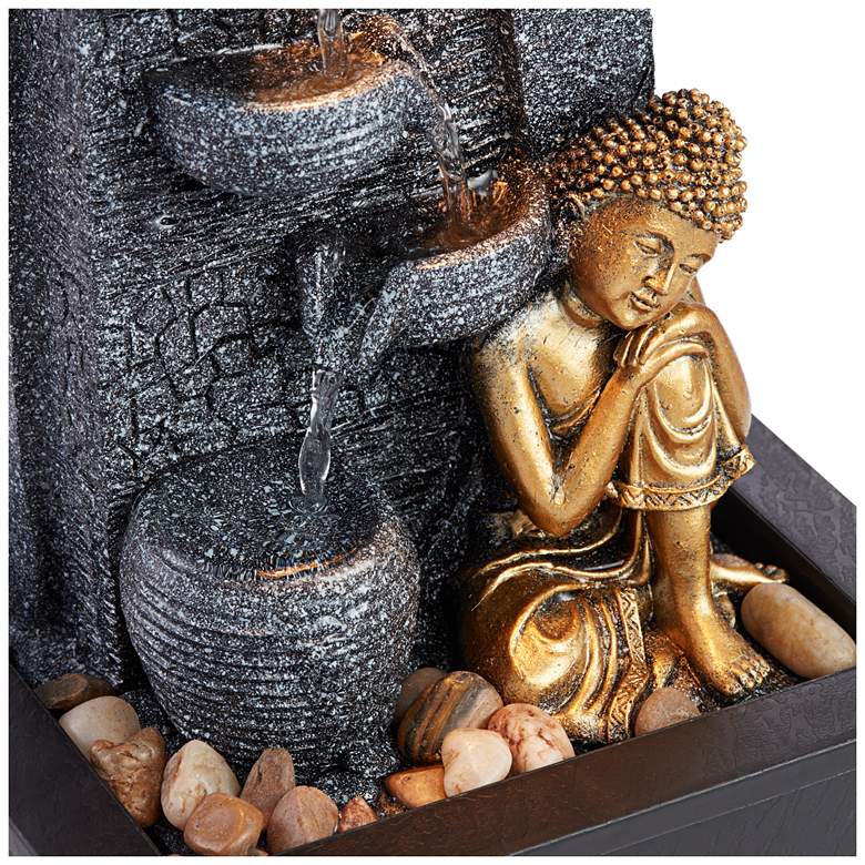 Image 2 Kneeling Gold Buddha 17" High Indoor-Outdoor LED Table Fountain more views
