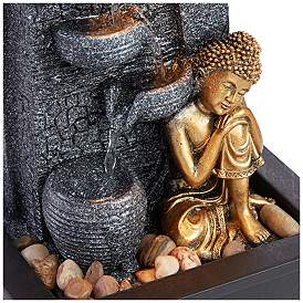 Image2 of Kneeling Gold Buddha 17" High Indoor-Outdoor LED Table Fountain more views