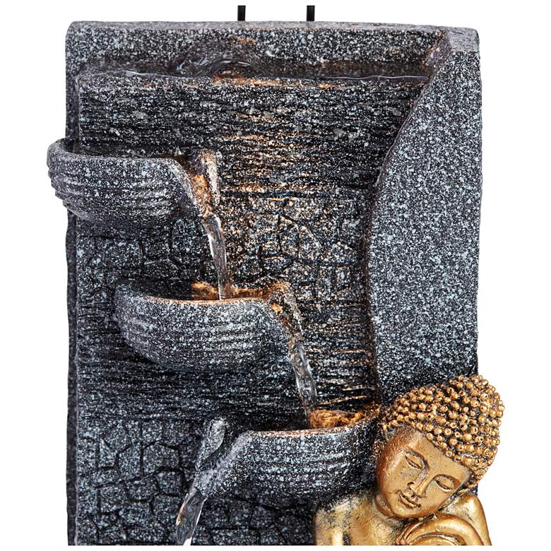 Image 3 Kneeling Gold Buddha 17" High Indoor-Outdoor LED Table Fountain more views