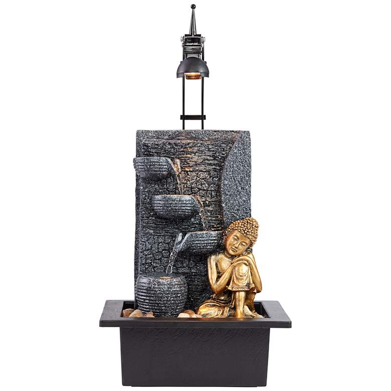 Image 5 Kneeling Gold Buddha 17" High Indoor-Outdoor LED Table Fountain more views