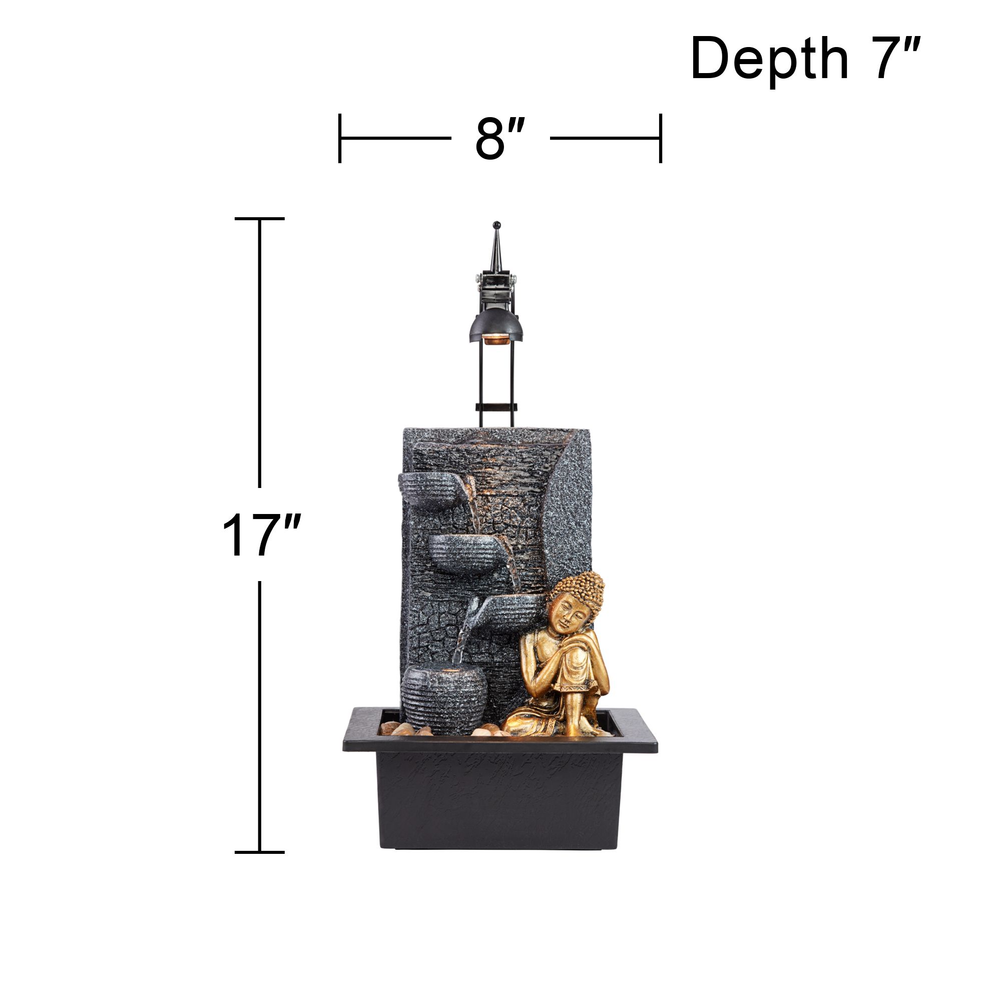 Gold Kneeling Buddha Fountain With Light