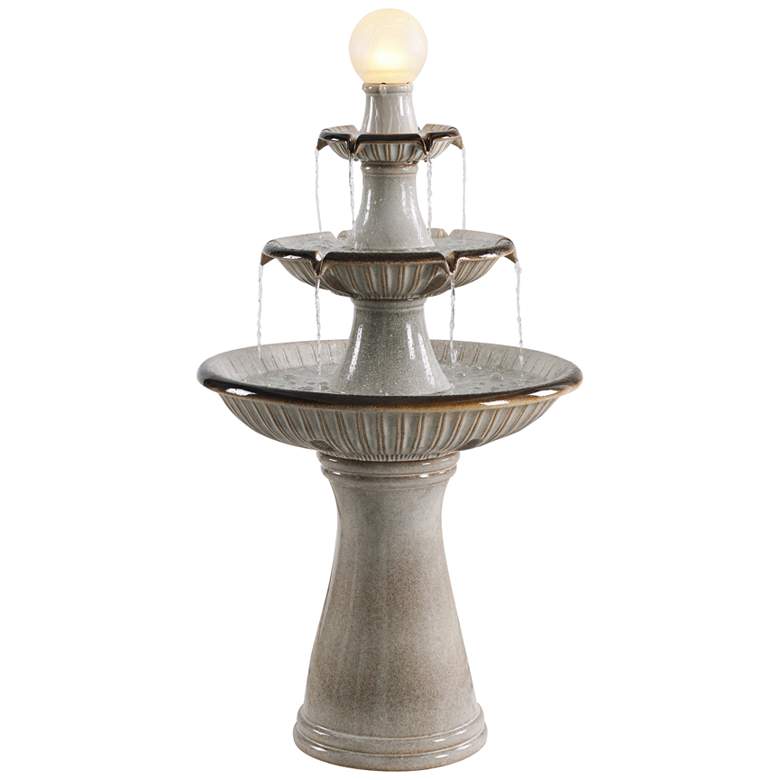 Image 1 Knight 45 1/4" High Ivory 3-Tier LED Floor Water Fountain