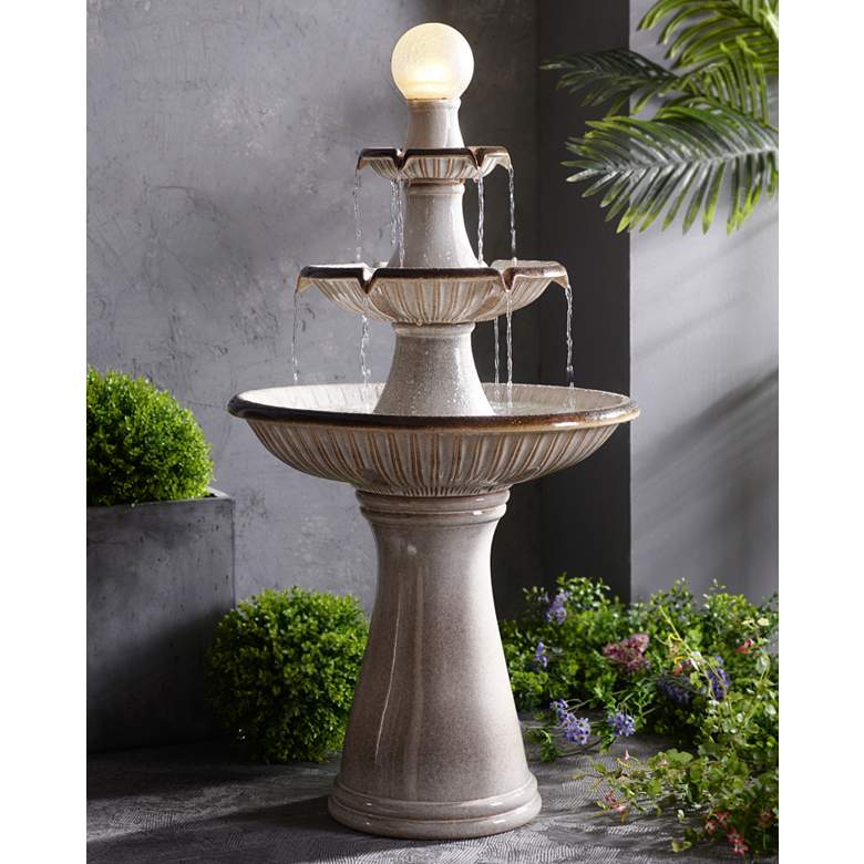Knight 45 1/4&quot; High Ivory 3-Tier LED Floor Water Fountain more views