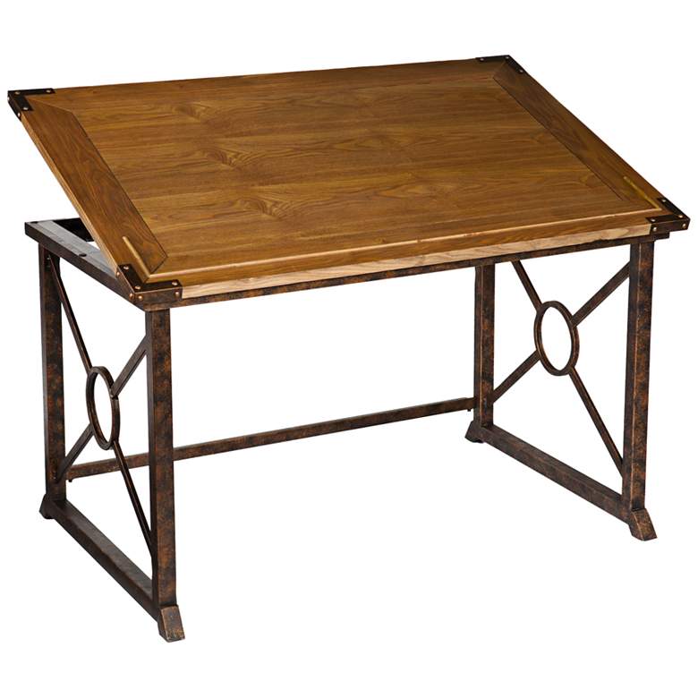 Image 2 Knightley 51 1/2" Wide Weathered Oak Tilt-Top Drafting Table