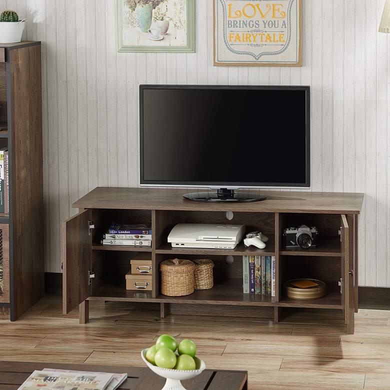 Image 1 Knisler 47 1/2" Wide Distressed Walnut Wood 2-Door TV Stand