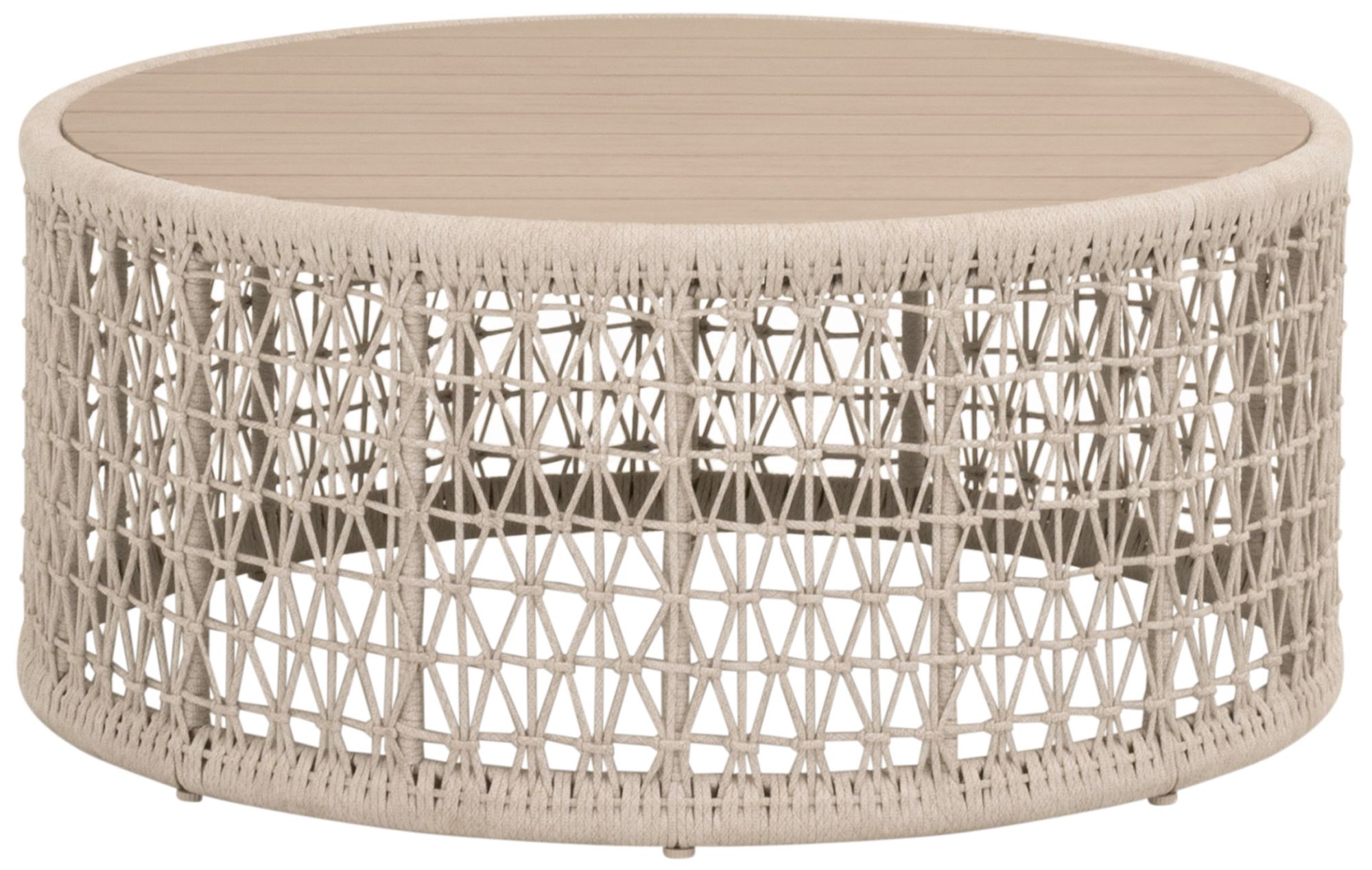 Image 2 Knit Outdoor Round Coffee Table, Oat Flat Rope, Washed Ever Teak more views