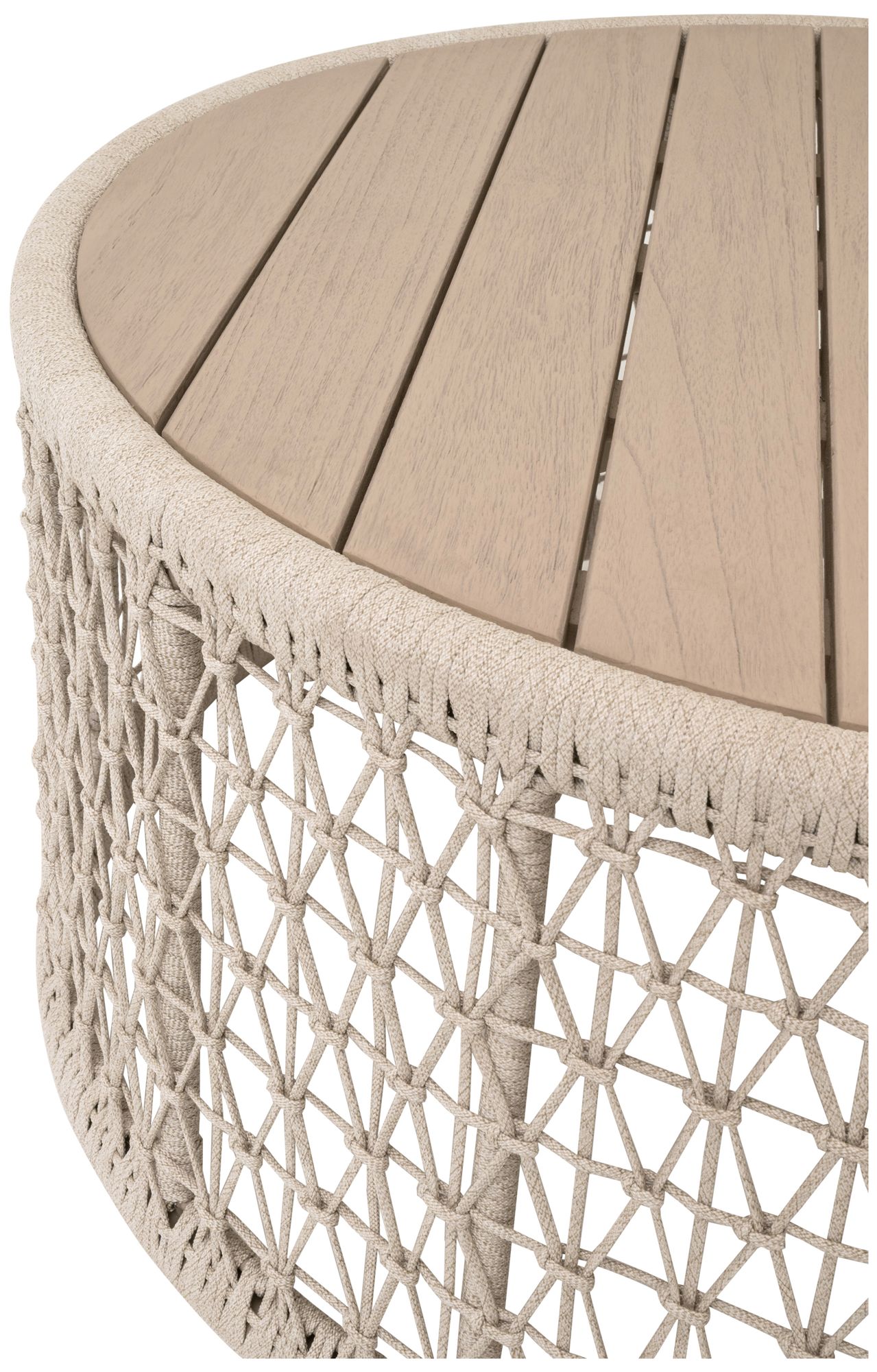 Image 3 Knit Outdoor Round Coffee Table, Oat Flat Rope, Washed Ever Teak more views