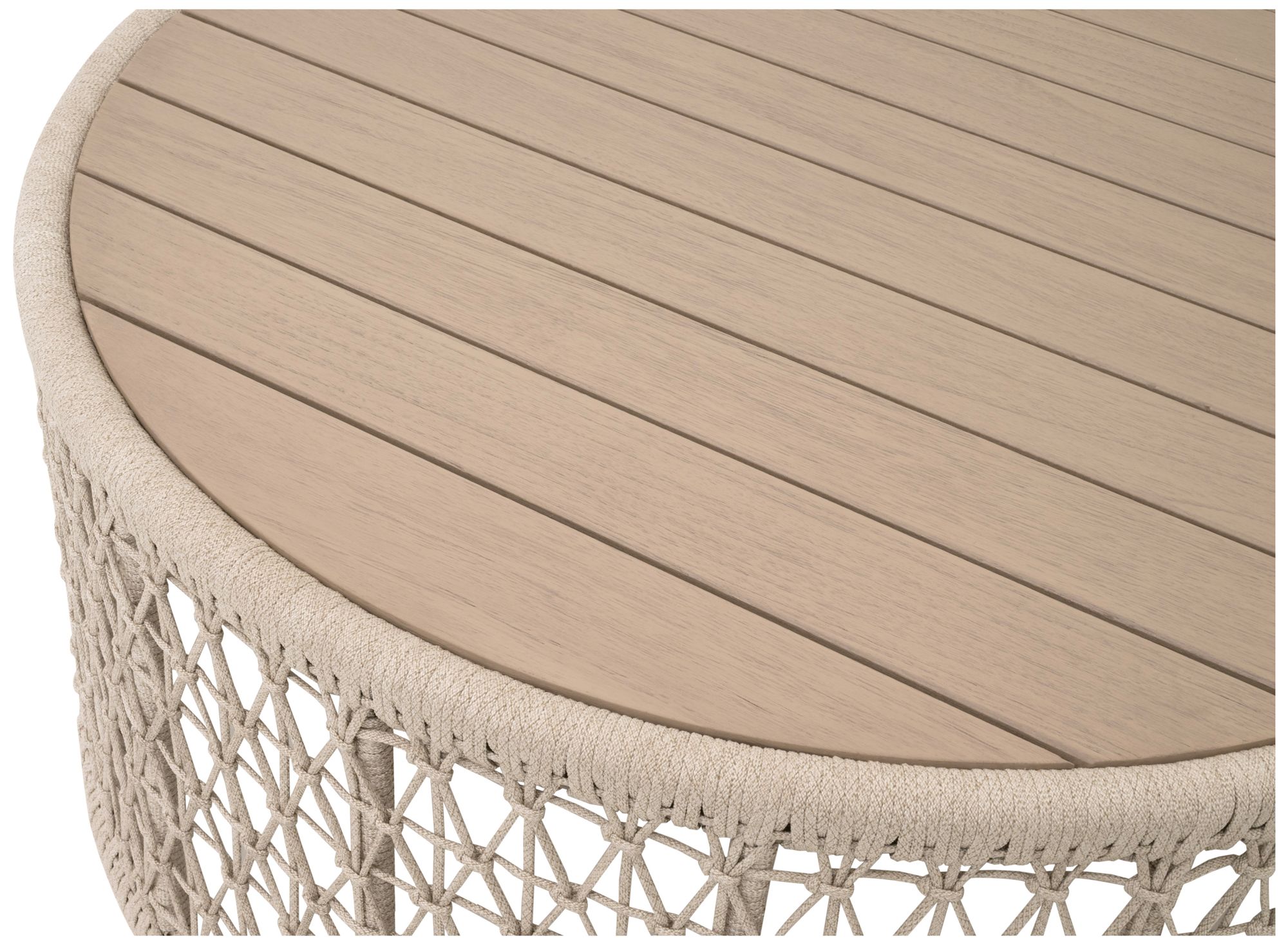 Image 4 Knit Outdoor Round Coffee Table, Oat Flat Rope, Washed Ever Teak more views