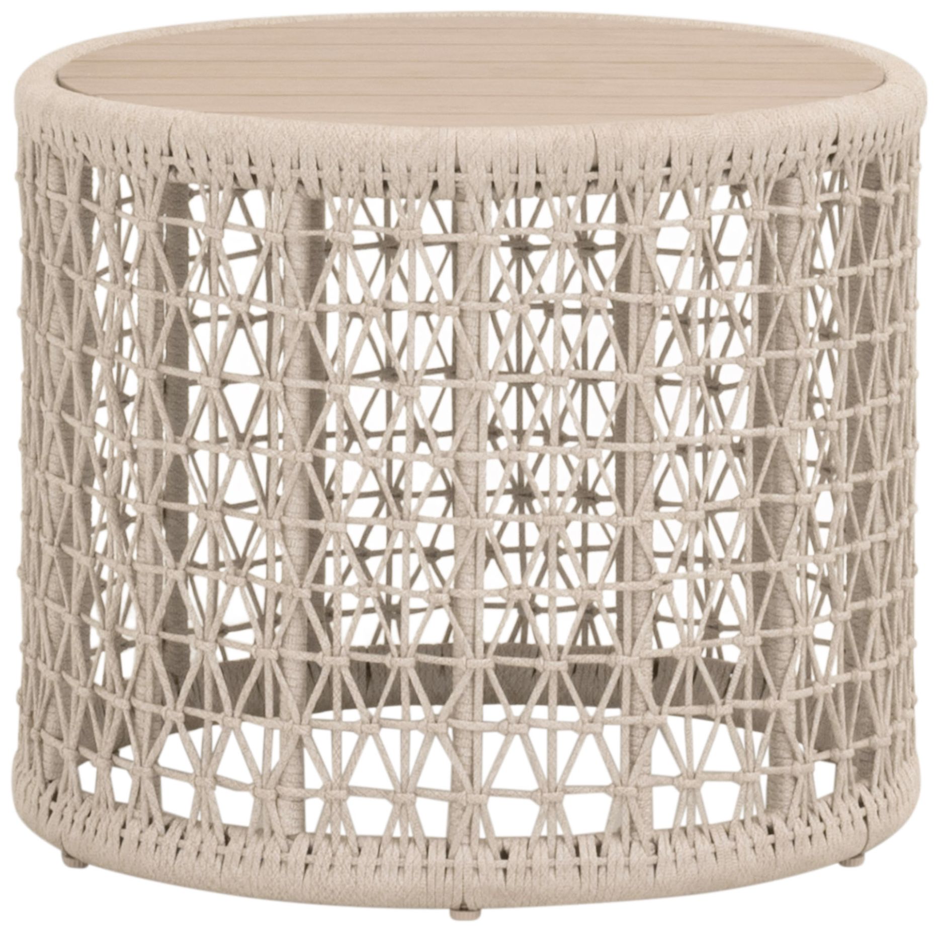 Image 2 Knit Outdoor Round End Table, Oat Flat Rope, Washed Ever Teak more views