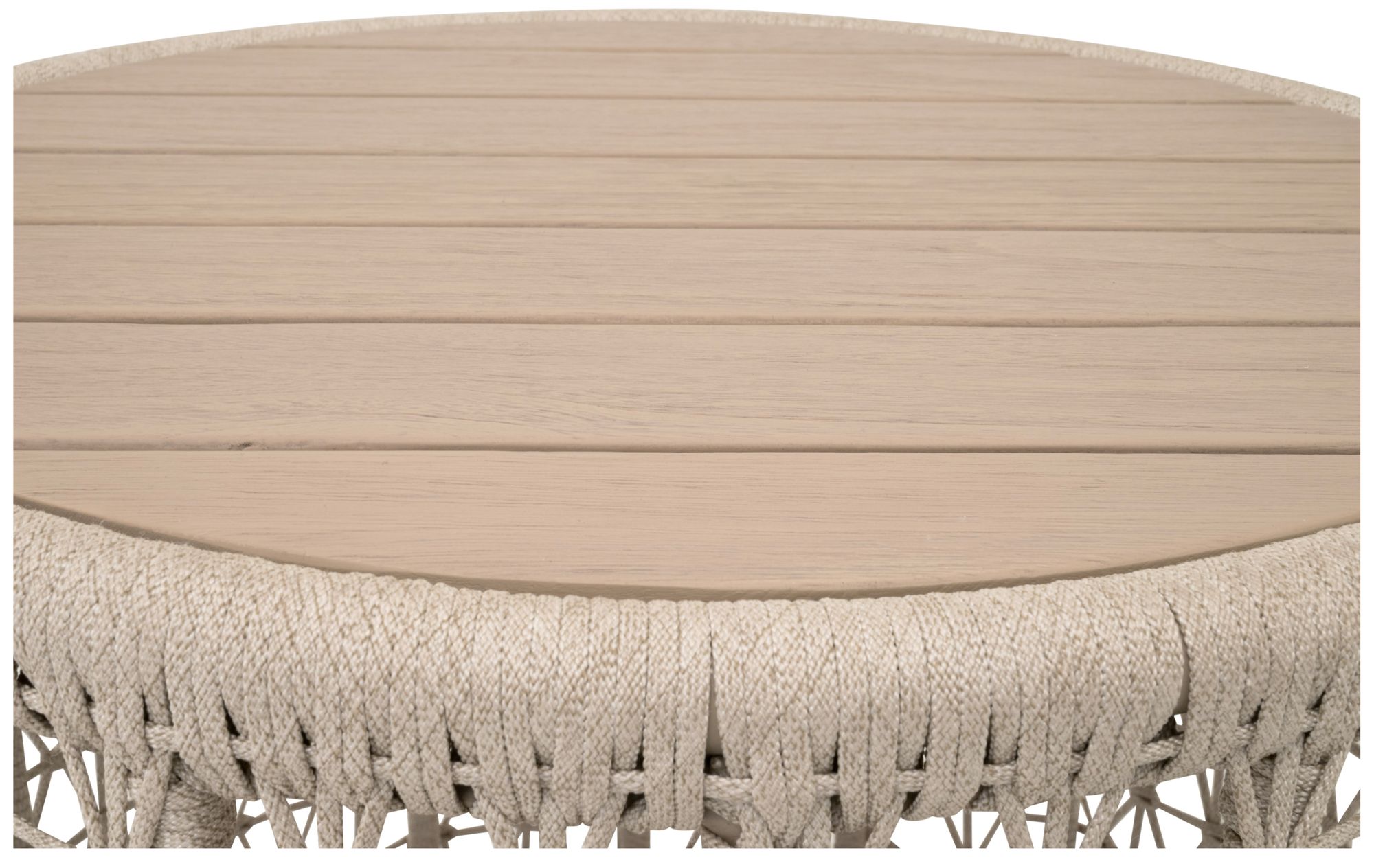Image 3 Knit Outdoor Round End Table, Oat Flat Rope, Washed Ever Teak more views