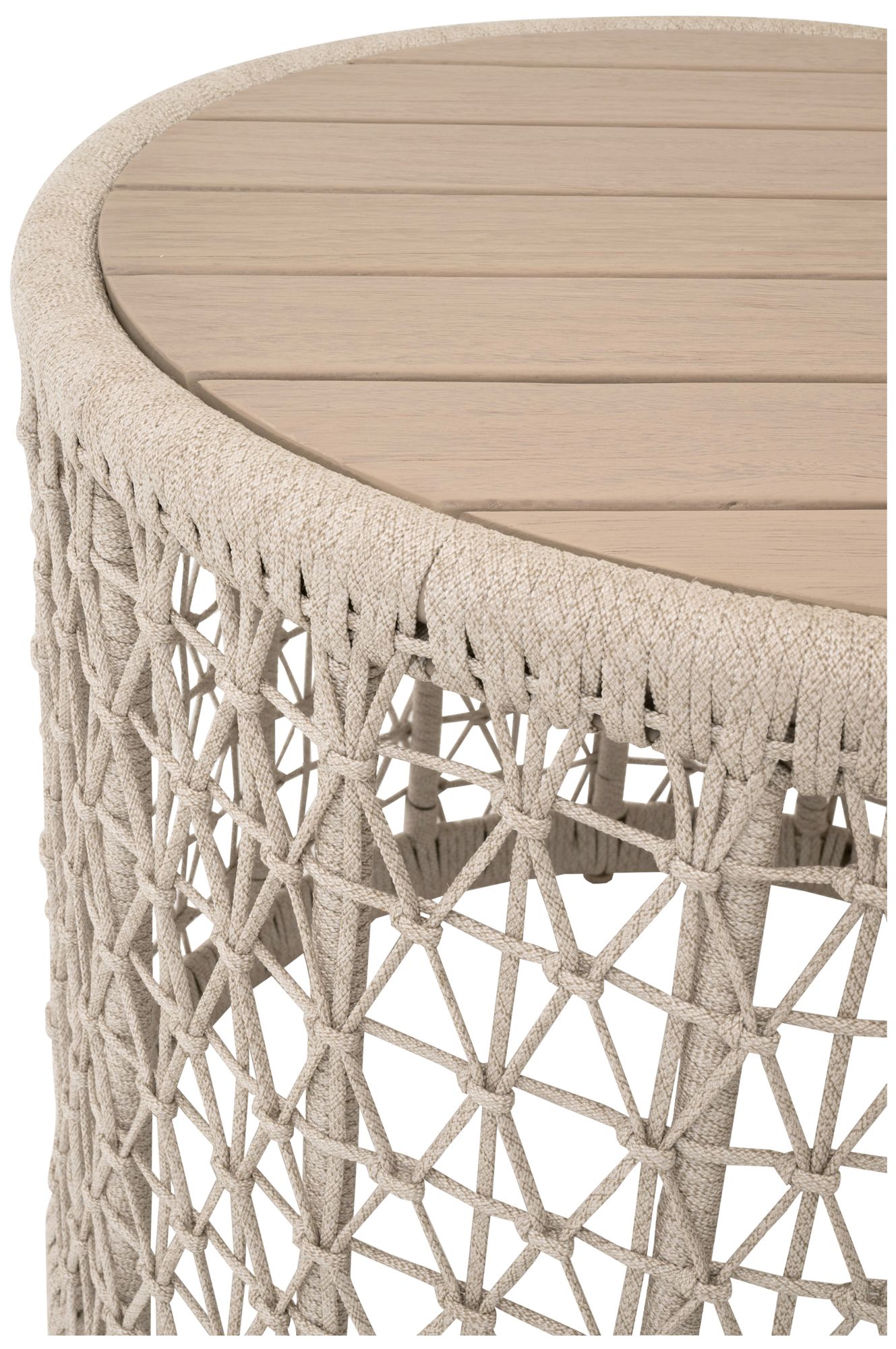 Image 4 Knit Outdoor Round End Table, Oat Flat Rope, Washed Ever Teak more views
