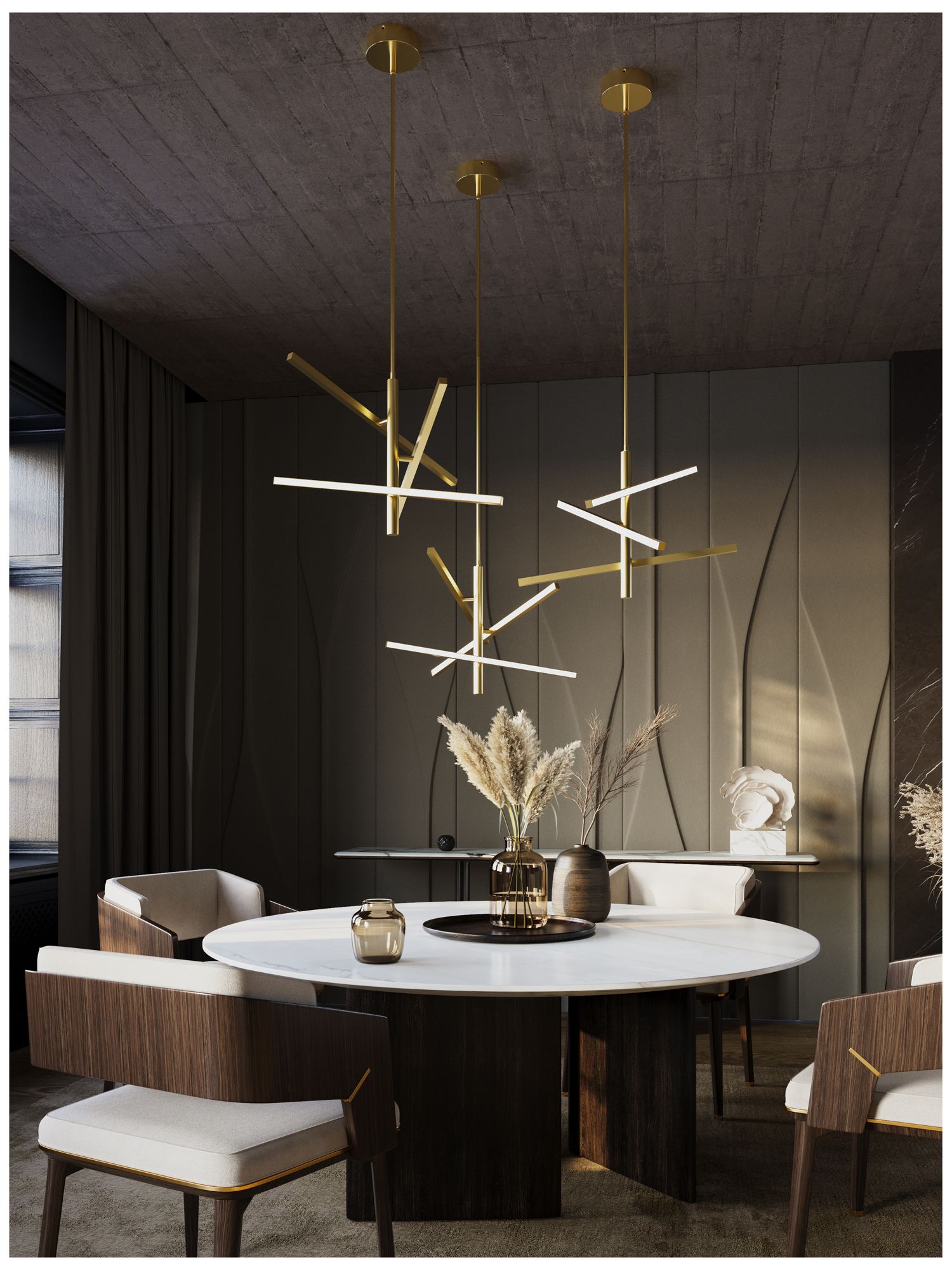 Image 3 Knoll 24" Wide 3-Light Antique Brass LED Pendant more views