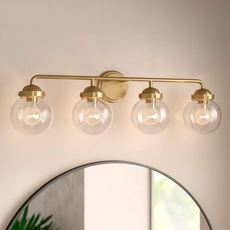 Image 1 Knoll 33 inch Wide Brushed Gold Metal 4-Light Bath Light