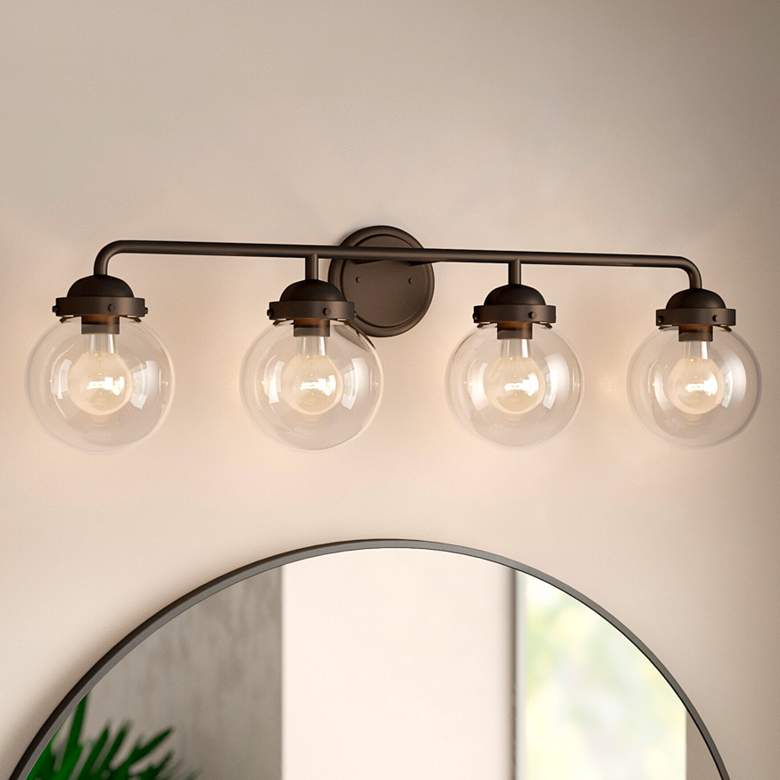 Image 1 Knoll 33" Wide Oil-Rubbed Bronze Metal 4-Light Bath Light