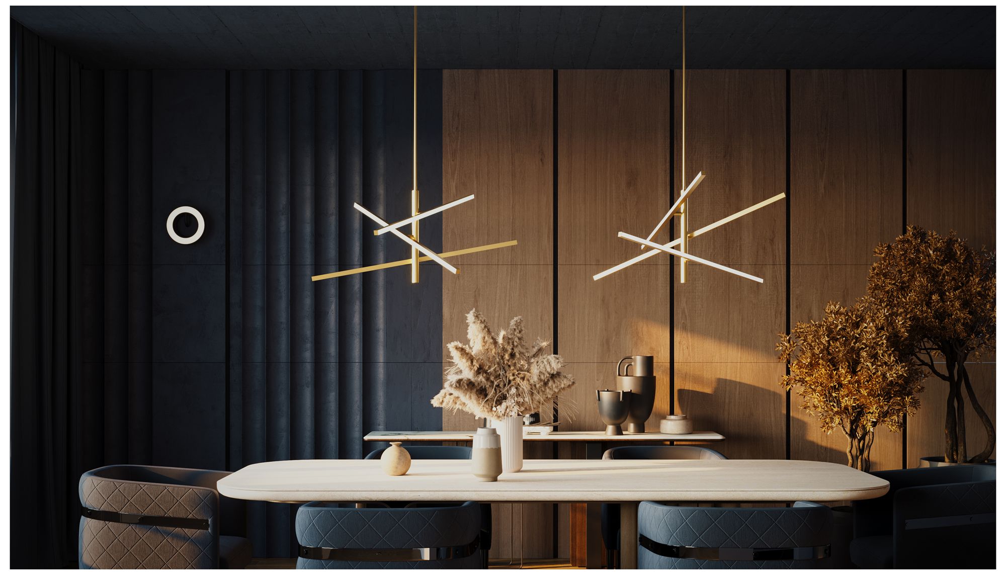 Image 4 Knoll 36" Wide 3-Light Antique Brass LED Pendant more views