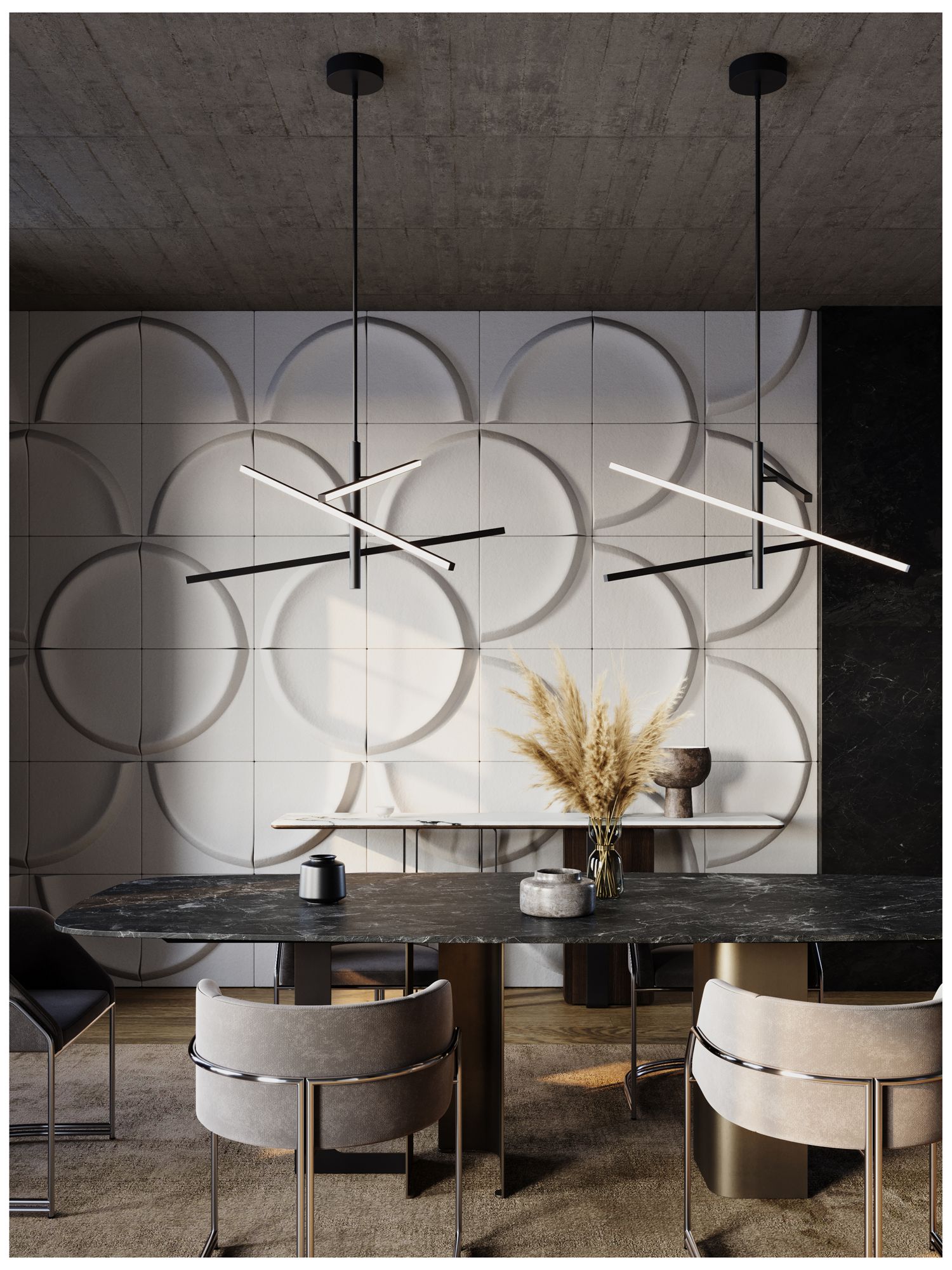 Image 3 Knoll 36" Wide 3-Light Black LED Pendant more views