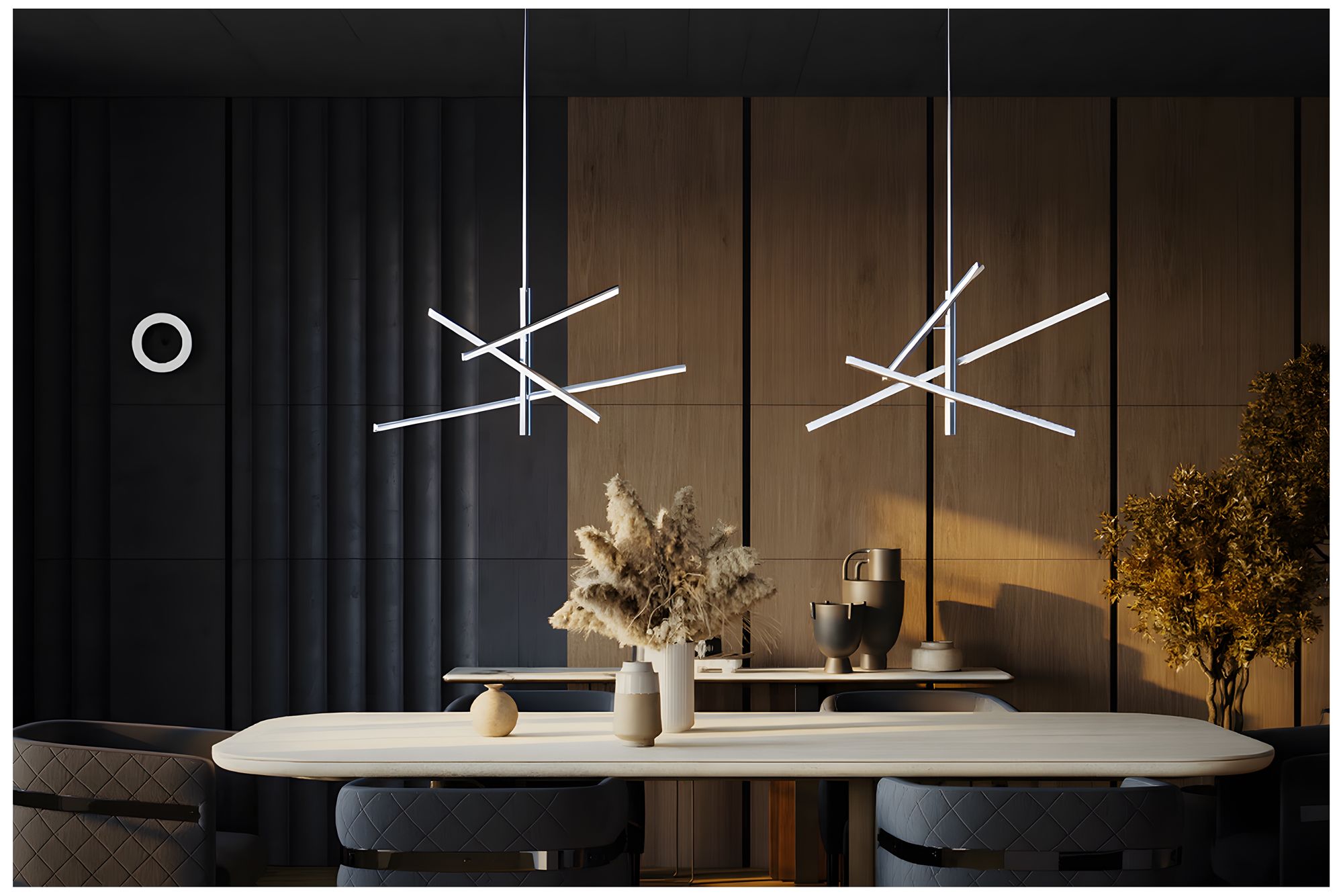 Image 4 Knoll 36" Wide 3-Light Polished Chrome LED Pendant more views