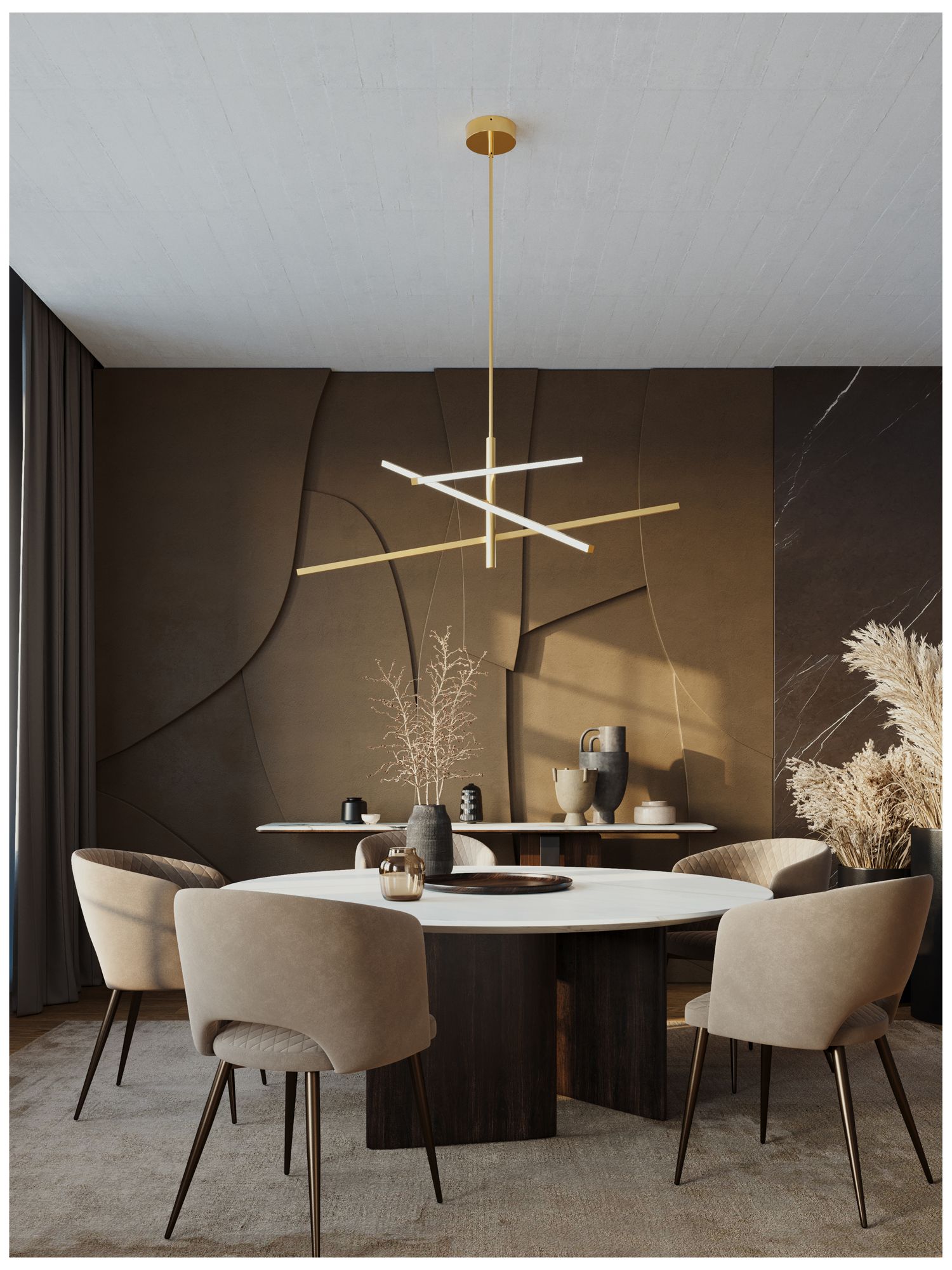 Image 4 Knoll 48" Wide 3-Light Antique Brass LED Pendant more views