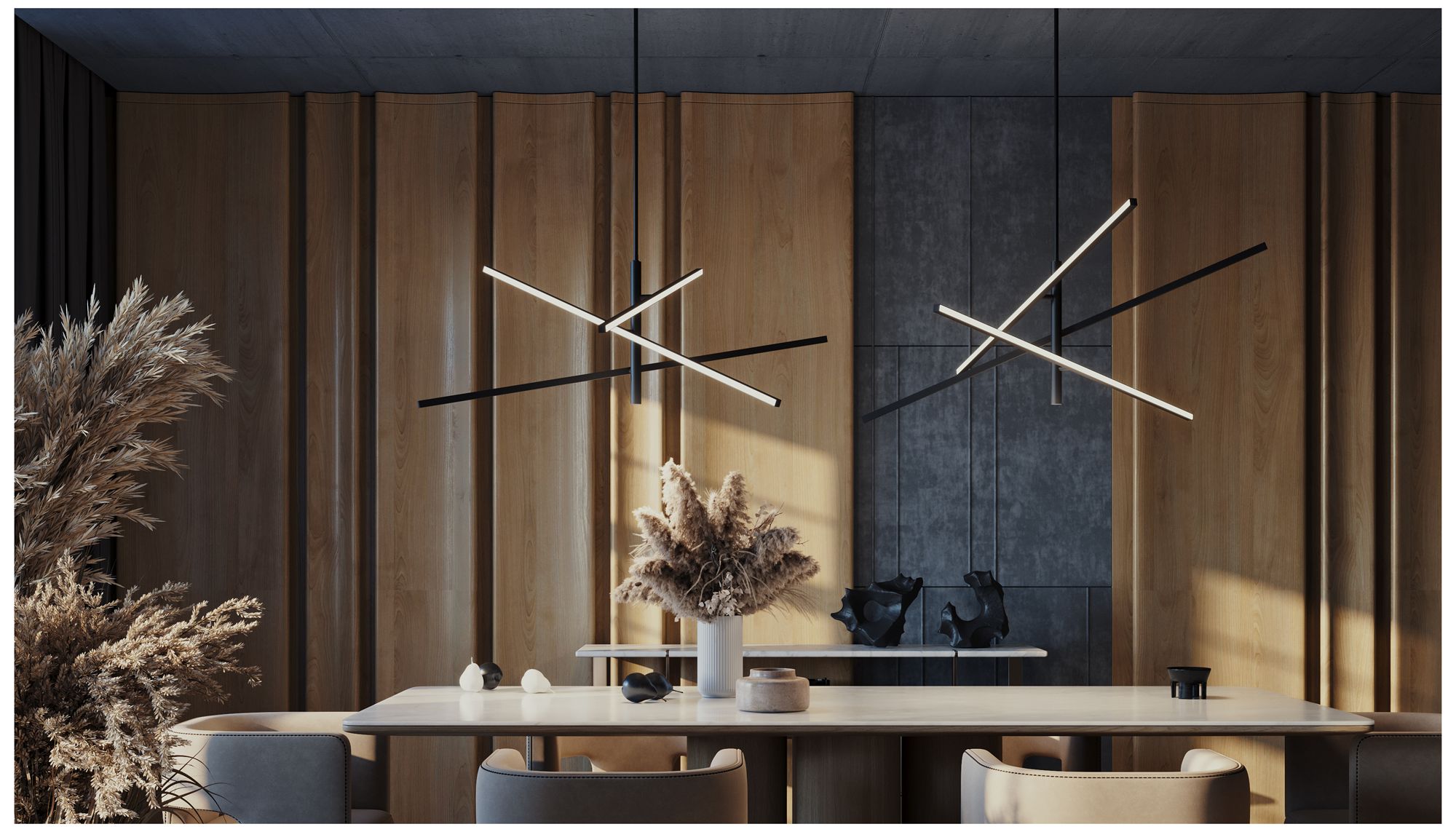 Image 4 Knoll 48" Wide 3-Light Black LED Pendant more views