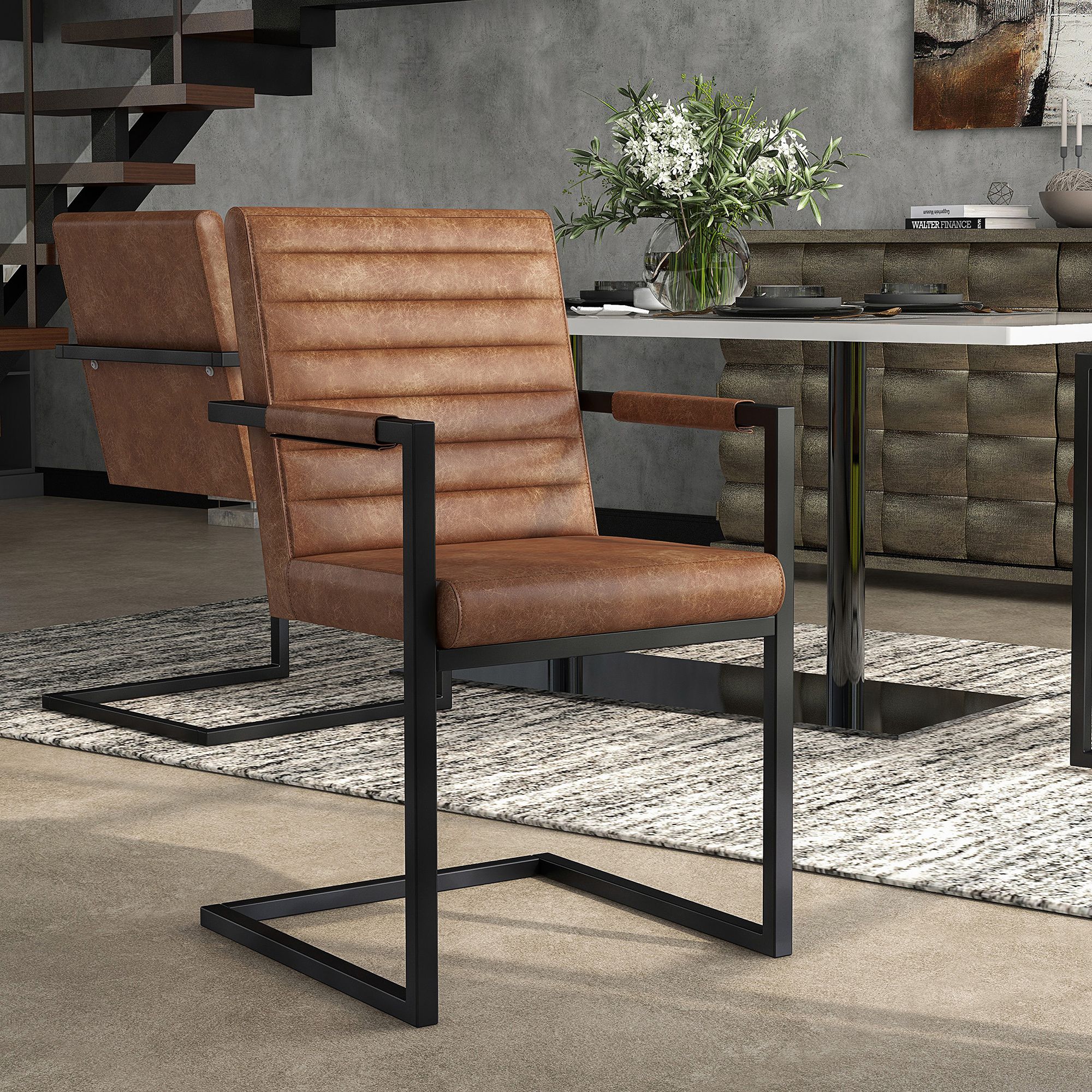 Knolt Brown Fabric Sled Armchairs Set of 2