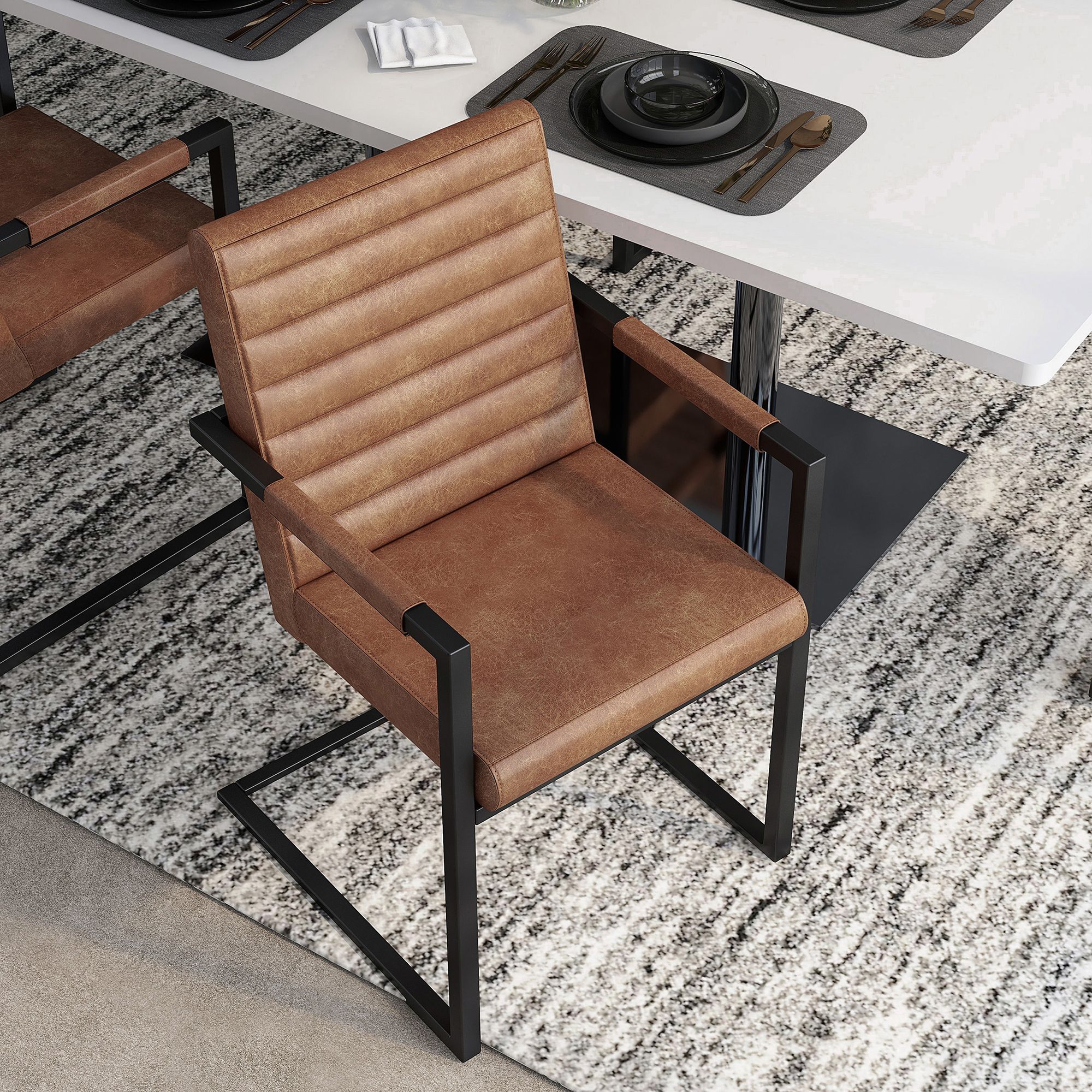 Knolt Brown Fabric Sled Armchairs Set of 2