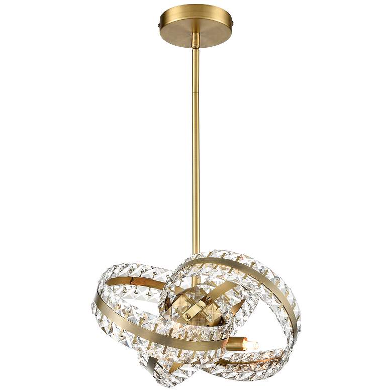 Image 1 Knot 3-Light 14 Inch 3 Band Orbital Aged Brass Crystal Pendant Light
