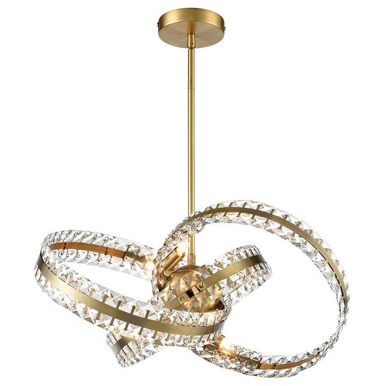 Image 1 Knot 6-Light 19 Inch 3 Band Orbital Aged Brass Crystal Pendant Light