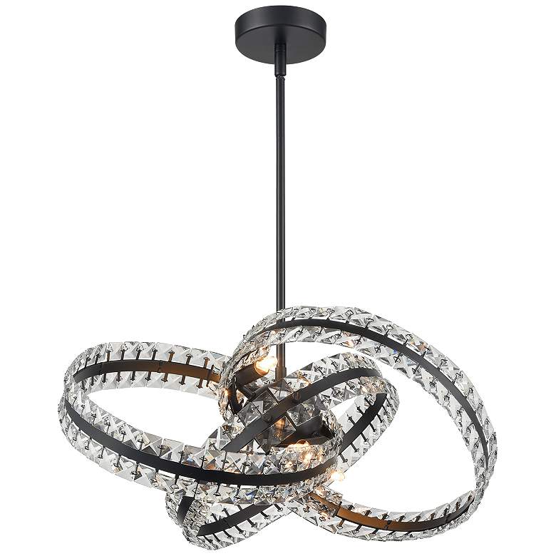 Image 1 Knot 6-Light 19 Inch 3 Band Orbital Black Crystal Pendant Light
