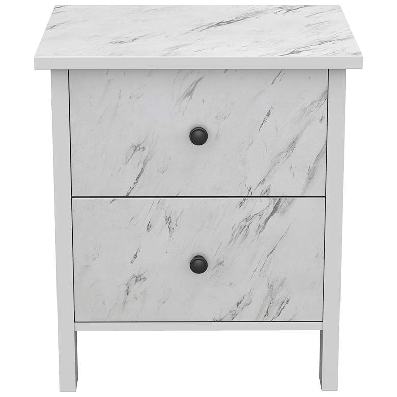 Image 4 Knott 19" Wide White Faux Marble 2-Drawer Nightstand more views