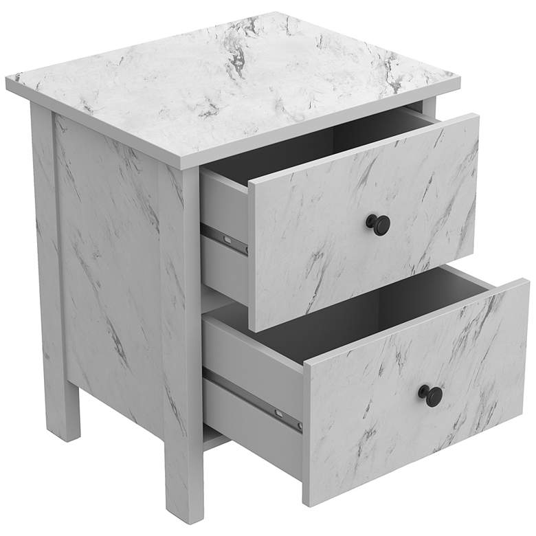 Image 5 Knott 19" Wide White Faux Marble 2-Drawer Nightstand more views