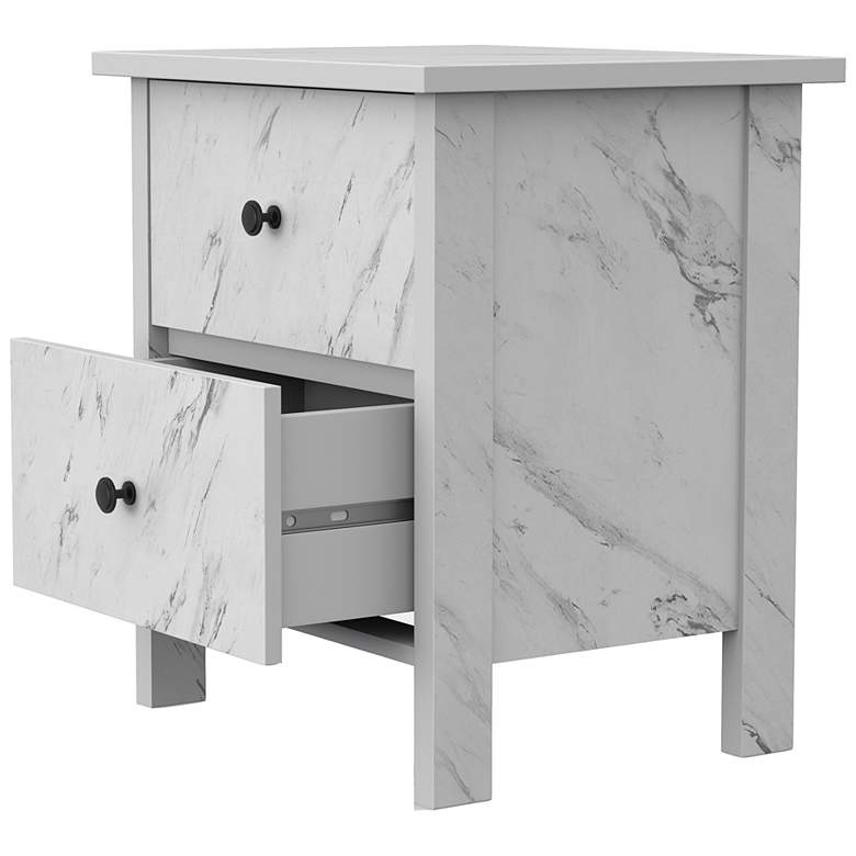 Image 6 Knott 19" Wide White Faux Marble 2-Drawer Nightstand more views