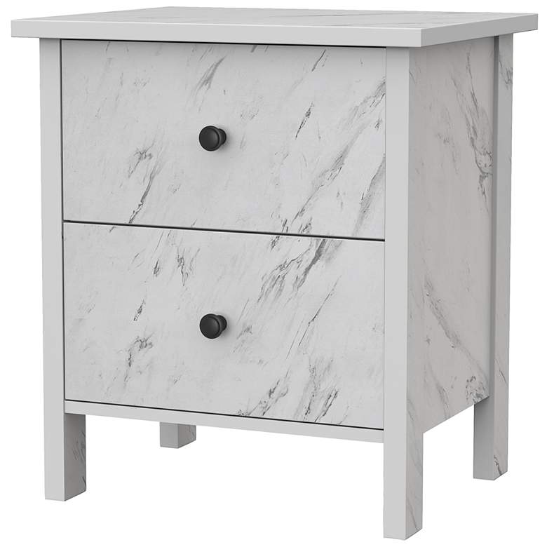 Image 7 Knott 19" Wide White Faux Marble 2-Drawer Nightstand more views
