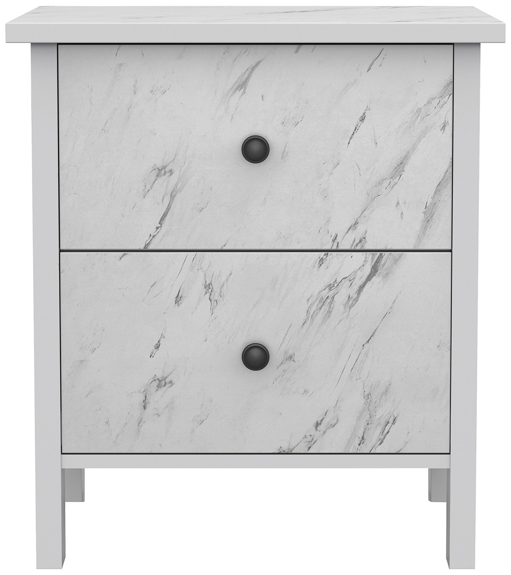 Knott 19" Wide White Faux Marble 2-Drawer Nightstand