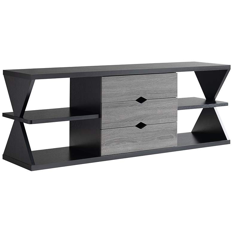 Image 2 Knott 60" Wide Black and Distressed Gray 3-Drawer TV Stand