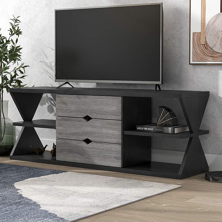 Image 1 Knott 60" Wide Black and Distressed Gray 3-Drawer TV Stand
