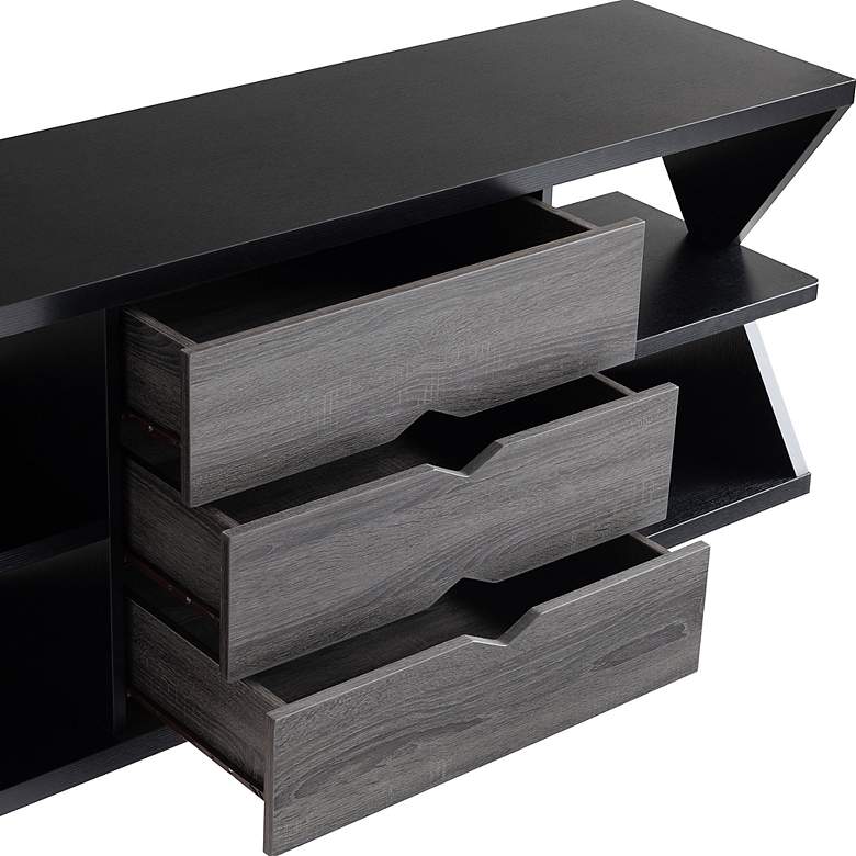 Image 4 Knott 60" Wide Black and Distressed Gray 3-Drawer TV Stand more views