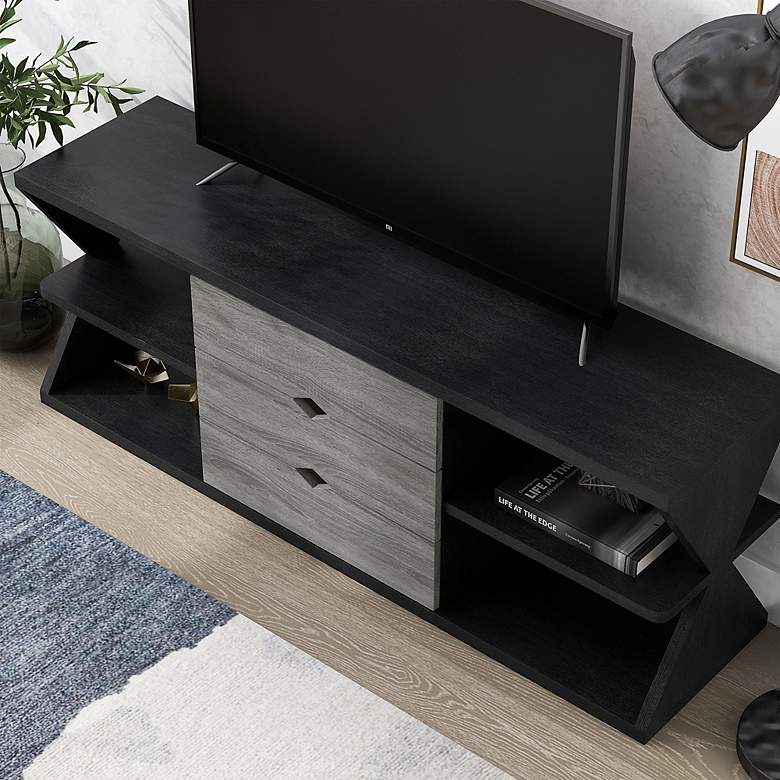 Image 7 Knott 60" Wide Black and Distressed Gray 3-Drawer TV Stand more views