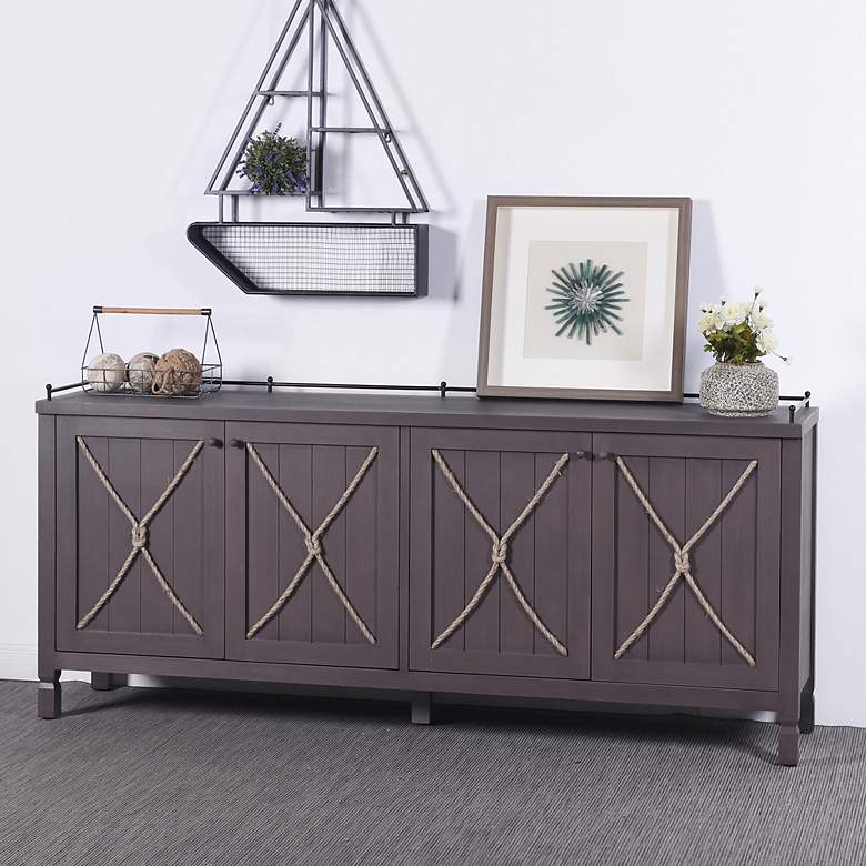 Image 7 Knotted Brown Four Door Sideboard with Rope Tie and Metal Accents more views