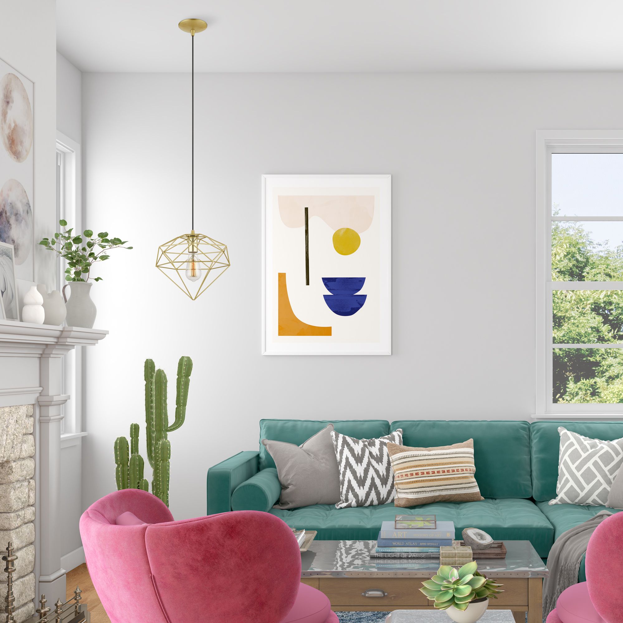 Knox 1 Light Soft Gold Pendant with Polished Brass Accents