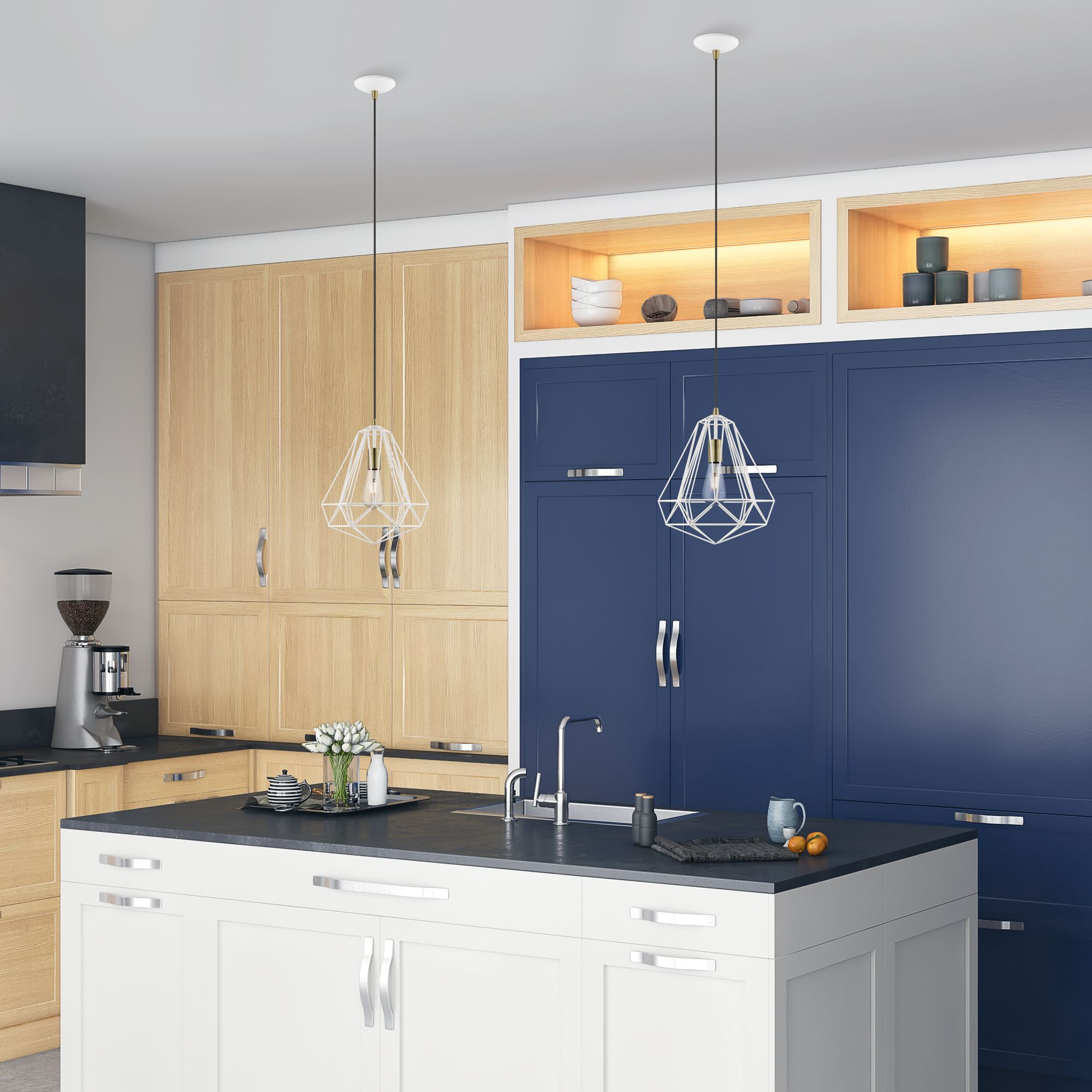 Knox 1 Light Textured White with Antique Brass Accents Pendant