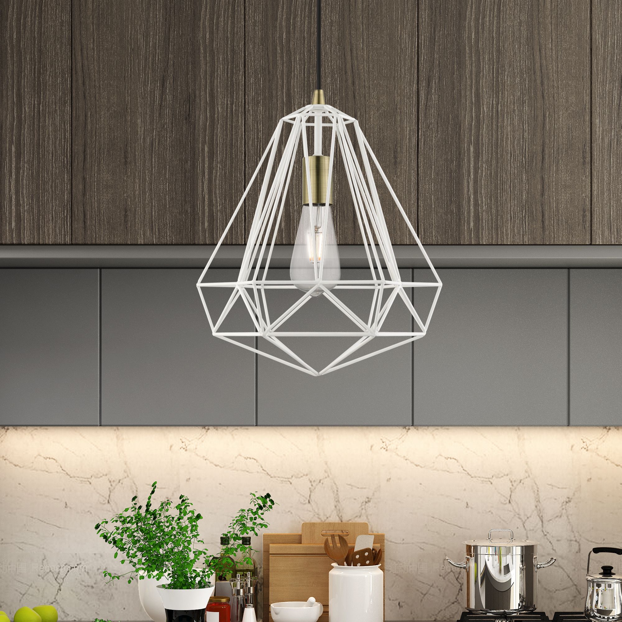Knox 1 Light Textured White with Antique Brass Accents Pendant
