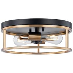 Knox 13" Wide Matte Black and Brass 2-Light Ceiling Light
