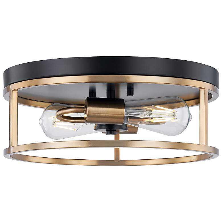 Image 2 Knox 13" Wide 2 Light Matte Black And Brass Round Flush Mount
