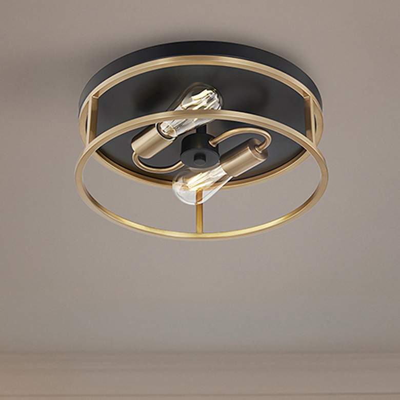 Image 1 Knox 13" Wide 2 Light Matte Black And Brass Round Flush Mount