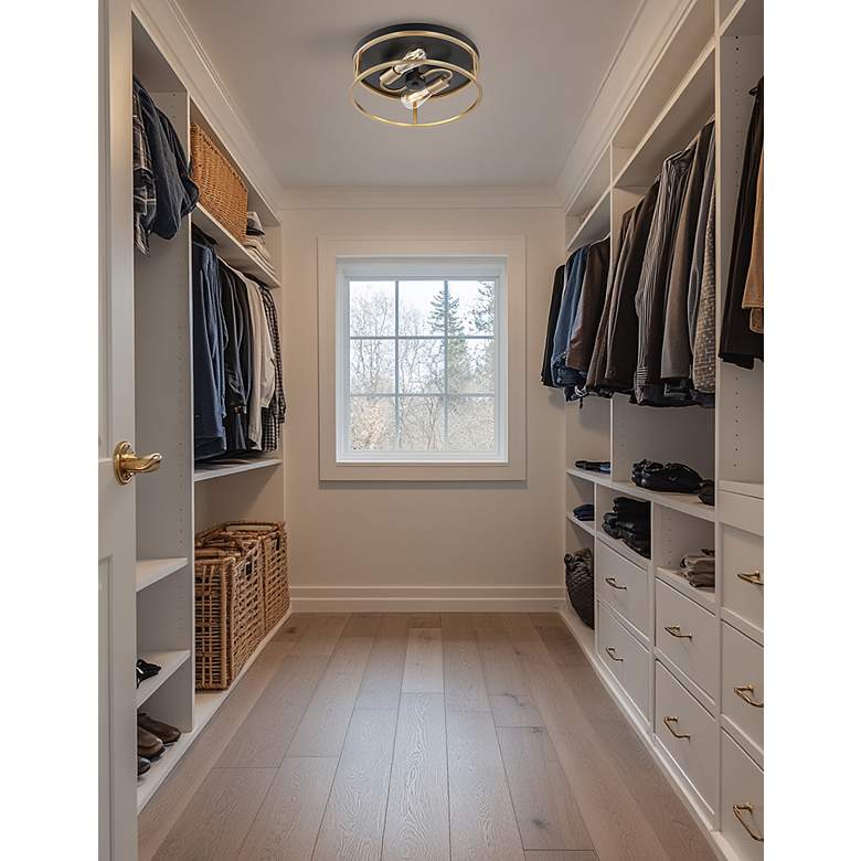 Image 4 Knox 13" Wide 2 Light Matte Black And Brass Round Flush Mount more views