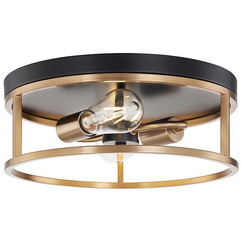 Image 5 Knox 13" Wide 2 Light Matte Black And Brass Round Flush Mount more views