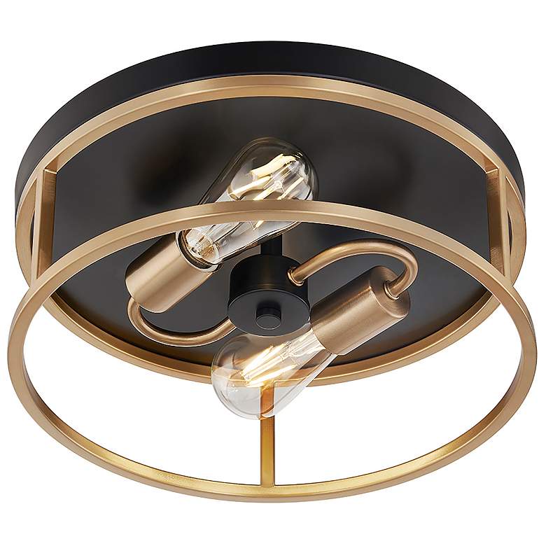 Image 6 Knox 13" Wide 2 Light Matte Black And Brass Round Flush Mount more views