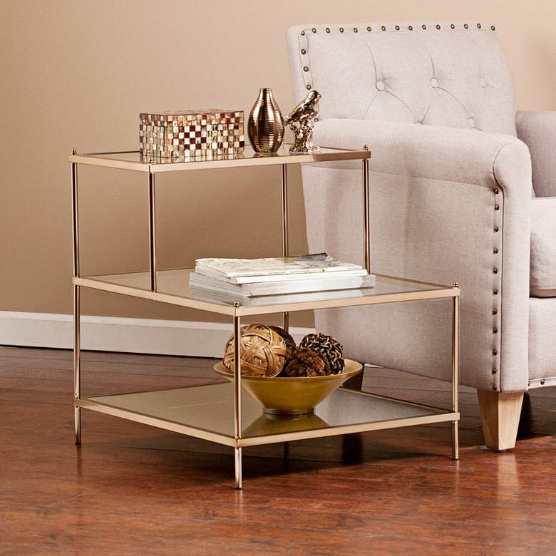 Image 1 Knox 20 1/2 inch Wide 3-Tier Gold and Glass Accent Table