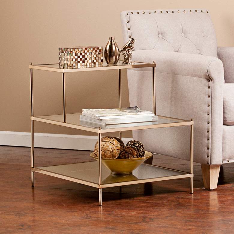 Image 1 Knox 20 1/2" Wide 3-Tier Gold and Glass Accent Table